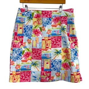 Vintage Talbots Tropical Patchwork Novelty Print Skirt Size 14 Coastal Preppy